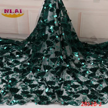 

NIAI African Sequins Net Lace Fabric High Quality Embroidery 2019 Nigerian French Velvet Tulle Lace Material For Party XY2852B-2