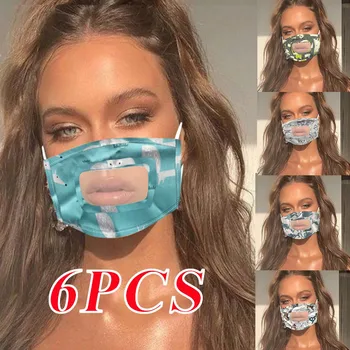 

6PC print Unisex Mask With Clear Window Visible Expression For The Deaf And Hard Of Hearing Breathable Dustproof mask mascarilla