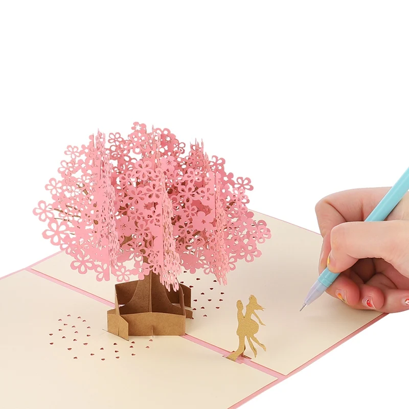  Handmade 3D Pop Up Cherry Blossoms Tree Lover Valentine Anniversary Paper Sakura Greeting Invitatio - 4000543733166