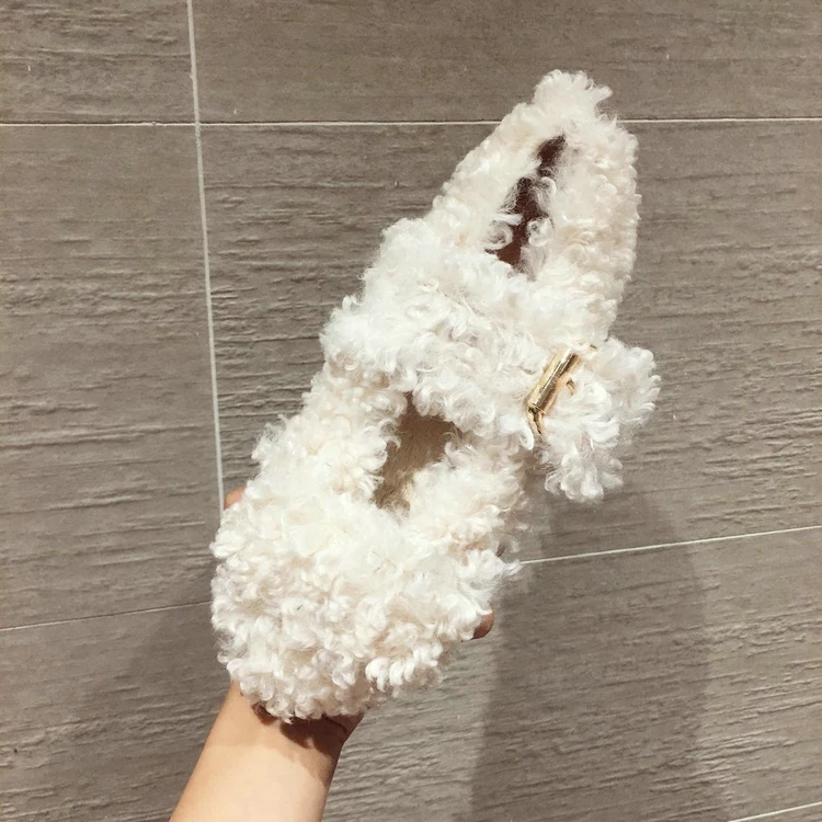 MIULAMIULA Brand Designer Winter New Luxury Soft Bottom Real Rabbit Hair Round Toe Flats Shoes Women Slip On Loafers Casual
