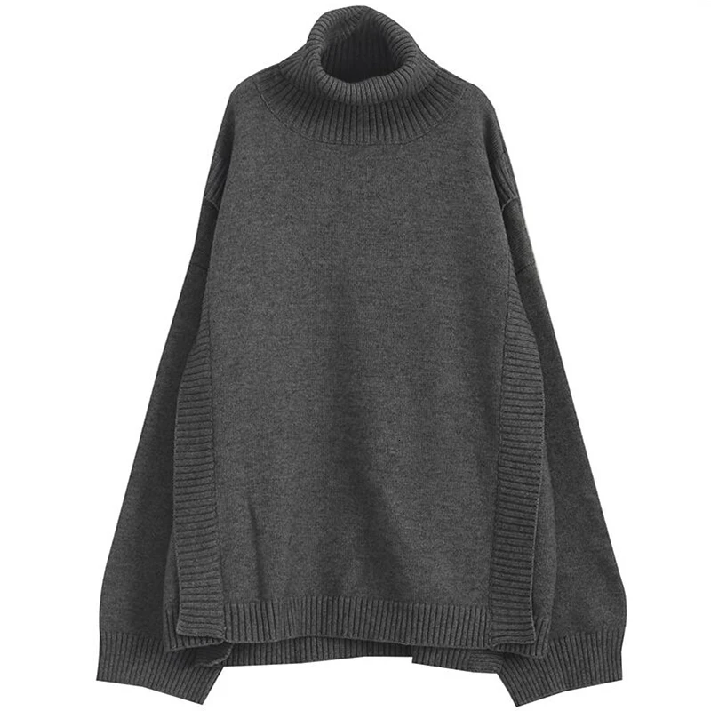 TWOTWINSYLE лоскутное нерегулярное Вязание женские Свитера Водолазка с длинным рукавом свободный свитер для женщин модная одежда - Цвет: gray