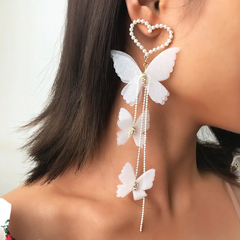 

2020 Wholesale European and American Fashion Exquisite Earrings Romantic Temperament Love Pearl Butterfly Earrings Long Earrings