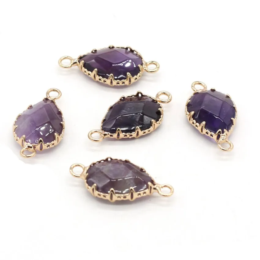 FYJS Unique 10 Pcs Light Yellow Gold Color Water Drop Section Amethysts Stone Pendant Connector Jewelry | Украшения и аксессуары