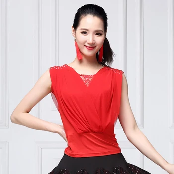 

Ballroom Dance Shirts Adults Sleeveless V-Neck Dancing Tops Women Spanish Flamenco Standard Ballroom Practice Wear DNV11935