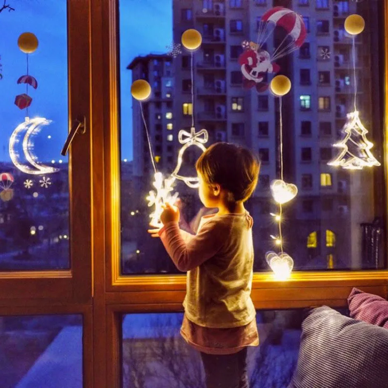 Колокольчик звезда Санта Клаус Рождество Led окна присоска светильник счастливого Нового года украшение для дома батарея питание праздник лампа