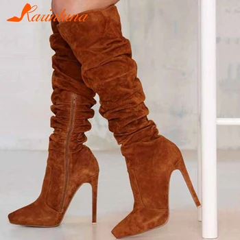 

Karinluna New Arrivals 2020 Plus Size 47 Thin Heels Mid Calf Boots Woman Shoes Zip Up High Quality Spring Boots Lady Footwear