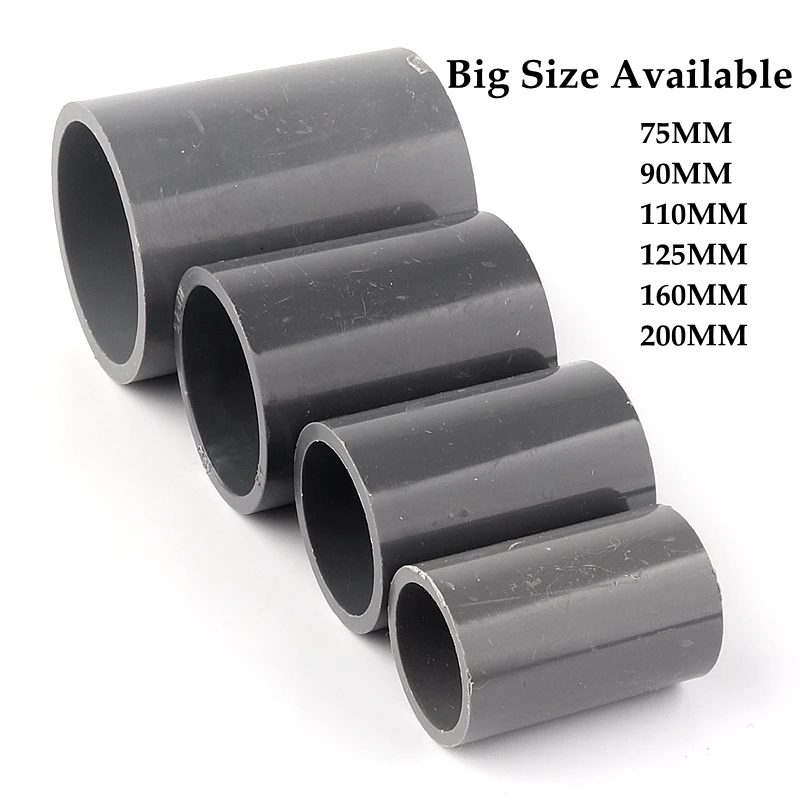 

Big Size ID 63~160mm Mounting Hydroponics Pipe Straight Equal Connectors PVC Pipe Straight Connector Plastic Joint Fittings