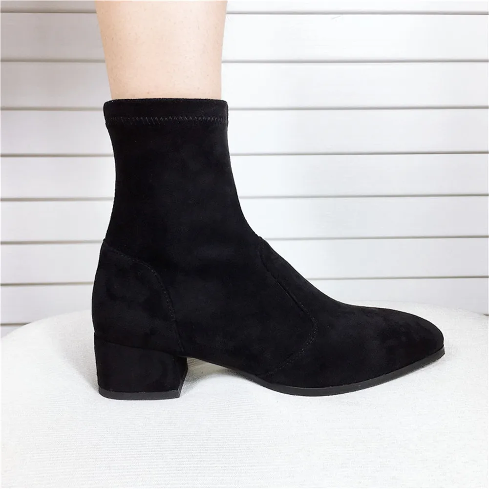 

Lapolaka 2020 High Quality Square Toe Sock Shoes Women Boots Square Heels Slip On Elegant Lady Ankle Boots Shoes Woman