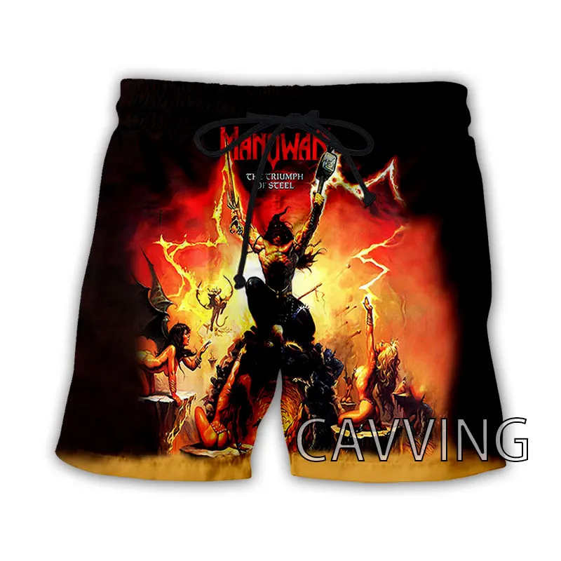 New Fashion Women/Men's 3D Print  Manowar Band  Summer Beach Shorts  Streetwear Men Quick Dry Vacation Casual Shorts 5