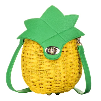 

QZUnique Women's Straw Pineapple Shape Bag Cute Pineapple Cross body Small Handbag Purse