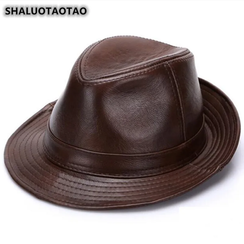 

SHALUOTAOTAO Trend Genuine Leather Hat For Men Autumn Winter Fashion Cowhide Fedoras Elegant Gentleman Leisure Party Jazz Hats