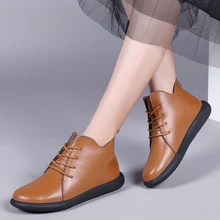 Г. Новая женская обувь из натуральной кожи уличные зимние сапоги Винтажная обувь дышащая теплая прогулочная обувь ботинки на шнуровке