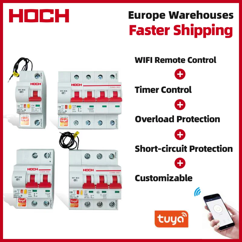 

HOCH Tuya WIFI Circuit Breaker Smart Life Timer Remote Control Automatic Wireless Buletooth Interruptor WIFI Switch Factory