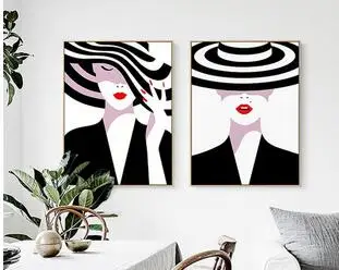 

WU CHEN LONG NORDIC BEAUTY DECORATIVE MURAL PORTRAIT PAINTING BLACK AND WHITE PINK LITERARY WALL PAINTING HOME DECOR A2015