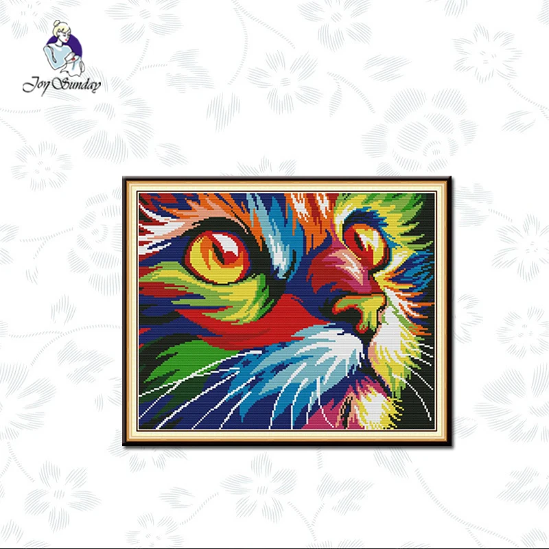 

Joy Sunday Colorful Cat Stamped Cross Stitch Kits11CT 14CT Counted Printed On Canvas DIY Painting Embroidery Handmade Needlework