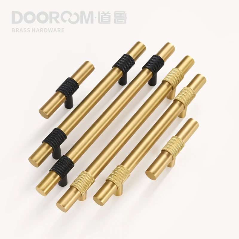 Латунные мебельные ручки Dooroom современные накатанные черные и золотые для шкафа
