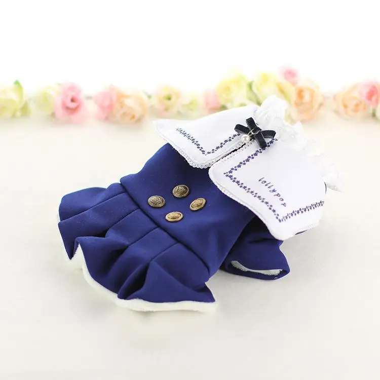 Kawaii зимняя одежда для собак четыре фута одежда для домашних животных Chiwawa jorkie Bomei платья в полоску - Цвет: Синий
