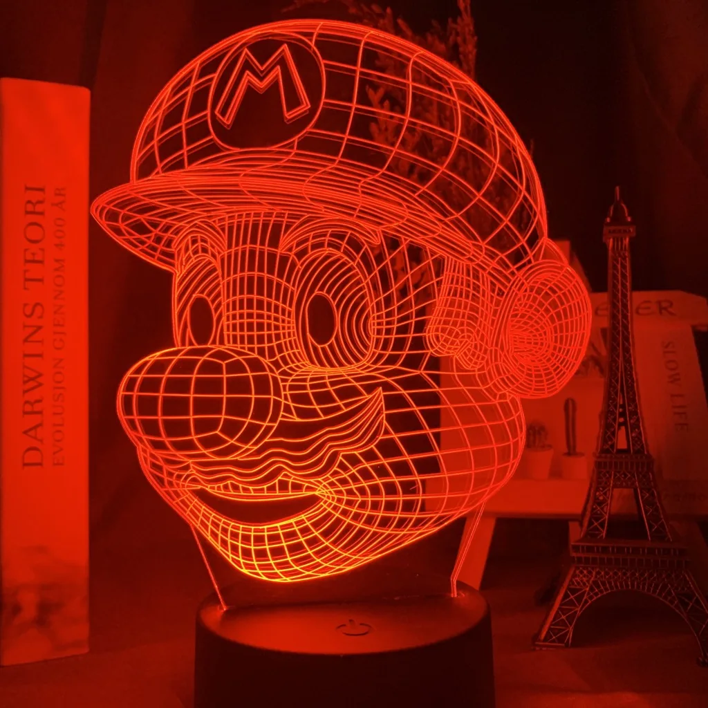 Игра Супер Марио голова голограмма Led 3d ночник для детей Спальня украшение ночной Светильник Марио светодиодный ночной Светильник Рождественский подарок