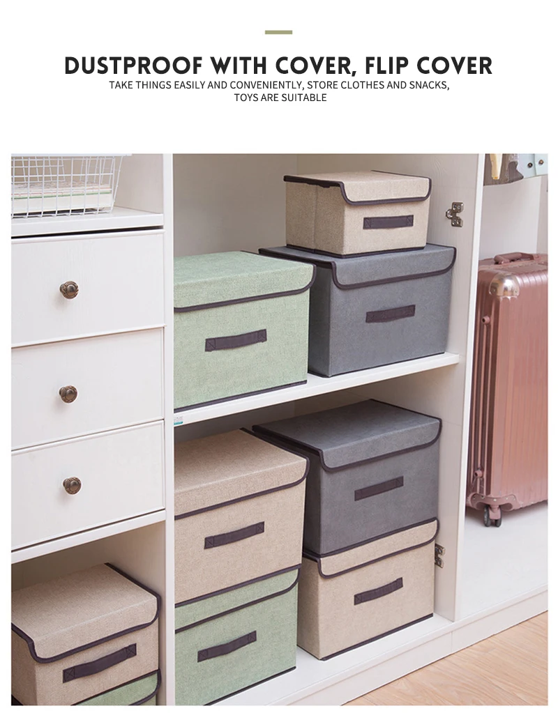 Keelorn Linen-like Non-woven Sundries Storage Box With Cover Storage Box Foldable Clothing Portable Dustptoof Storage Box