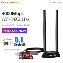 Comfast 3000mbps banda dupla wifi 6 intel ax200 pci-e 1x placa de rede 802.11ax bluetooth 5.1 MU-MIMO desktop para win10