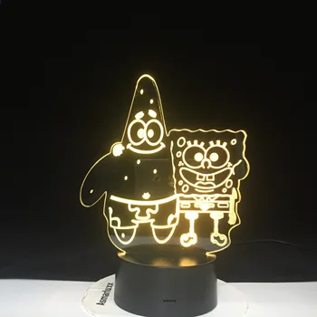 

Spongebob Patrick Acrylic 7 Colors Desk Lamp 3D Lamp Novelty Led Night Light Square Pants LED Vision Stereo Lamp Kids Baby Room