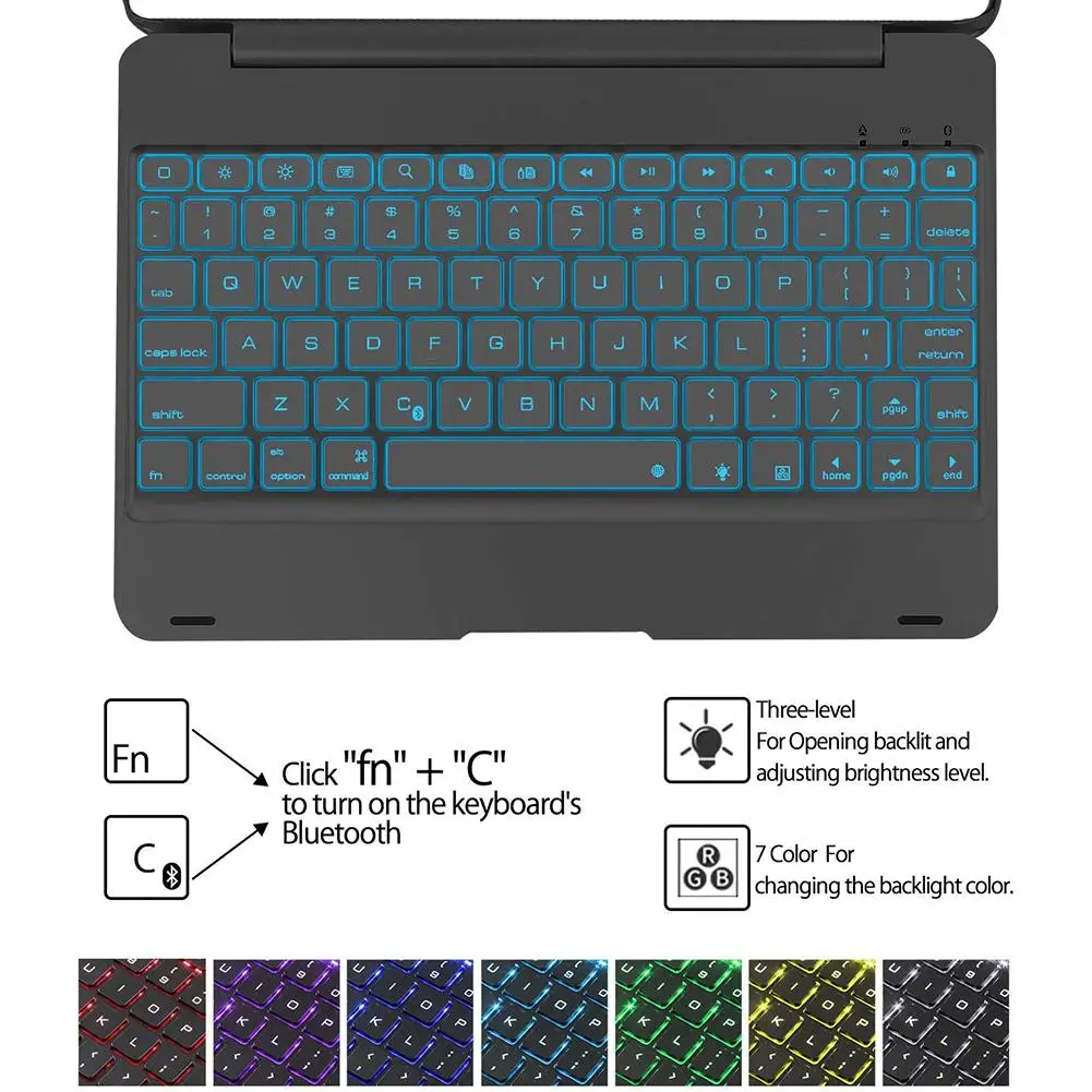 Ultra thin Keyboard Case Bluetooth Keyboard Backlit Hard Shell Black Aluminum Alloy Keyboard Protective Cover for 2