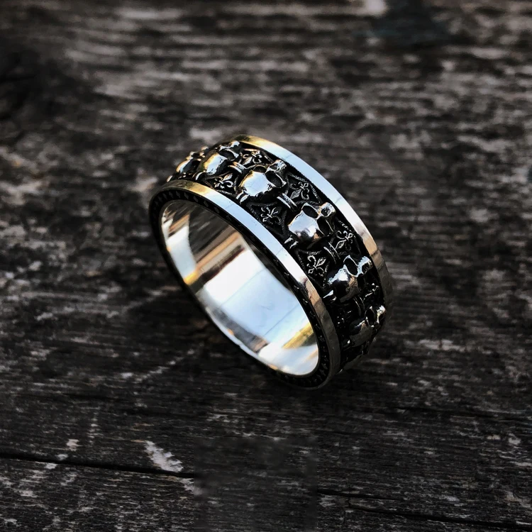 925 Серебряное Оригинальное кольцо ручной работы крест череп мужчины и женщины кольцо