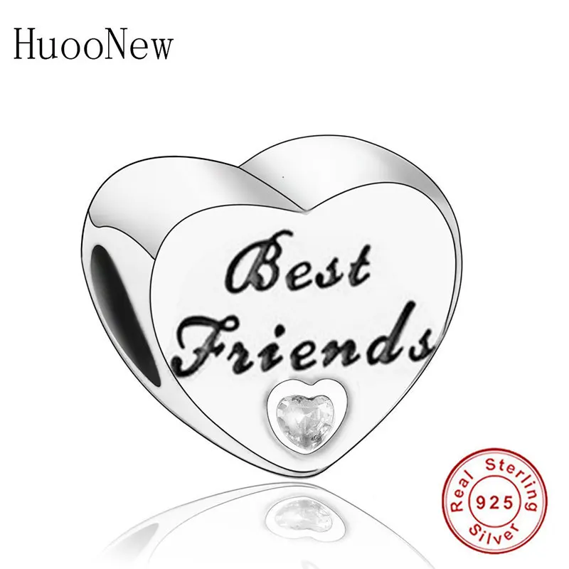 Best Friends Подходит к оригиналу Pandora Шарм браслет 925 Серебро Дочь тетя сестра розовый циркон камень любовь сердце бусы Изготовление семьи Berloque - Цвет: Best Friends