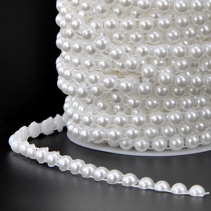 8MM Wide White Beige Half Round Pearls Chain Beads Lace Ribbon Embroidery DIY Crafts Christmas Wedding Headwear Home Decoration