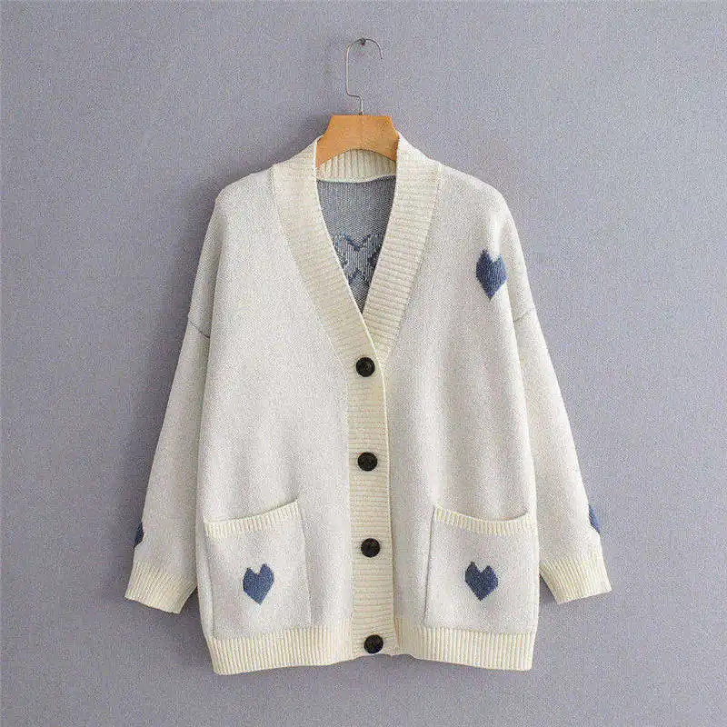 Beige sweater Корейский женский открытый передний милый свитер Рождественский кардиган японский на пуговицах вязать сердце школьная форма красный свитер девушки пальто - Цвет: Beige sweater