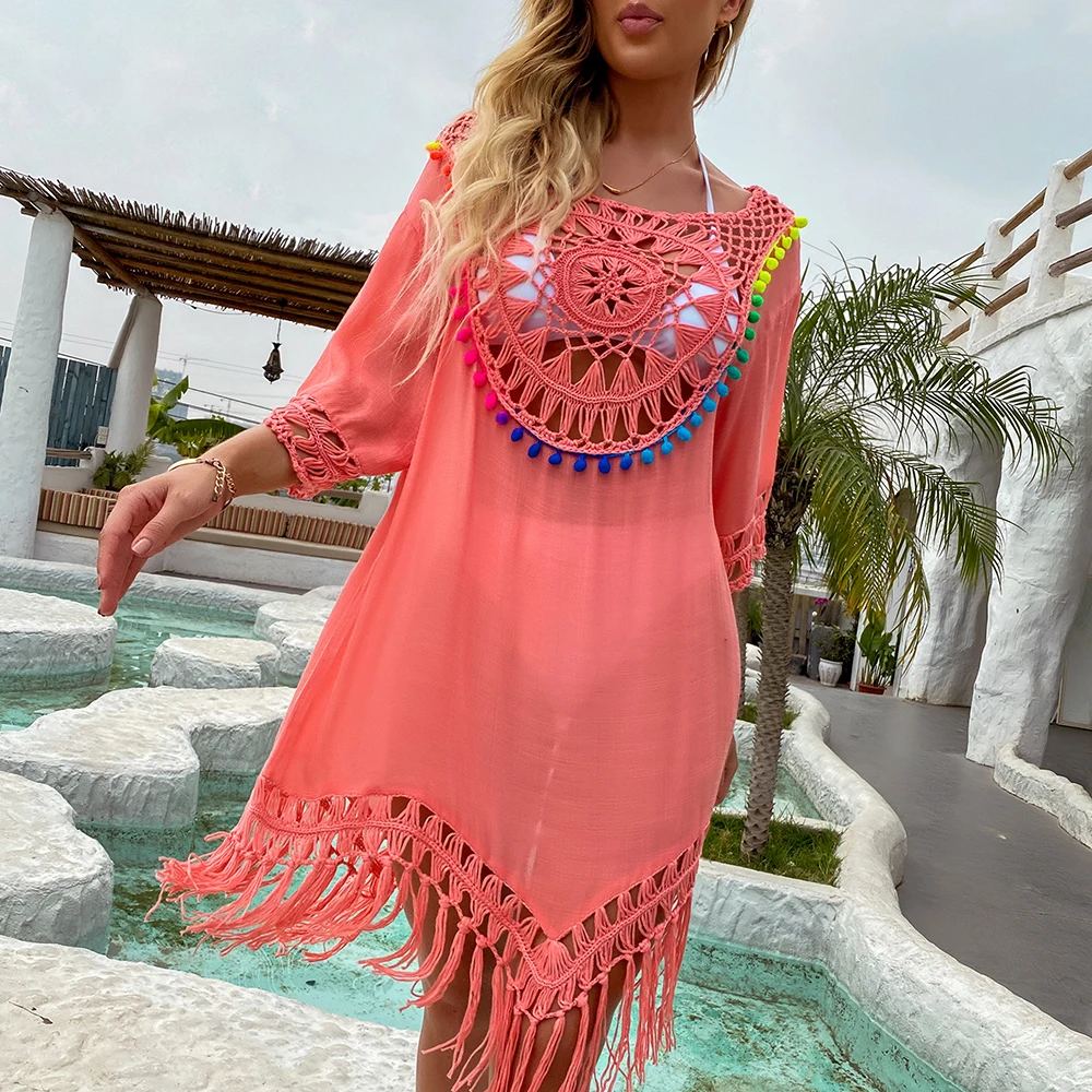 H80\u0026S90 New Women Crochet Beach Dress 