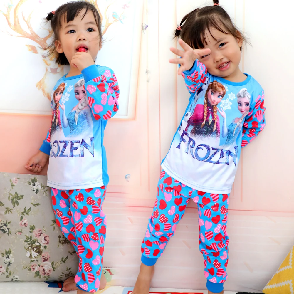 Hot Children's Pajamas Anna Elsa Sleepwear Long Sleeve T-shirt Sports Pajamas Set Cartoon Kids Boys Girls Baby Pajama