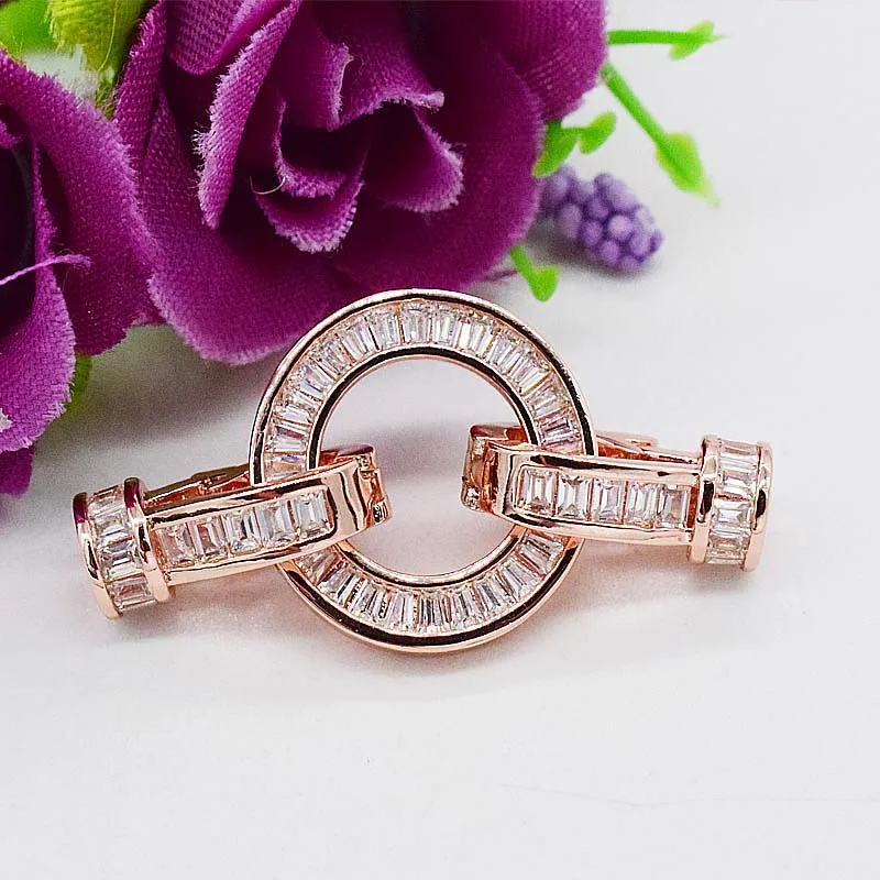 43X20mm Women's High Quality  zircon micro-set round buckle, crystal pearl bracelet end button, necklace bracelet buckle