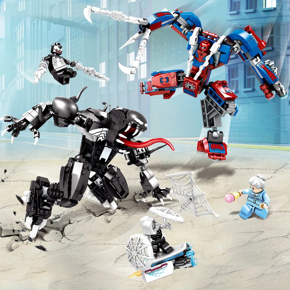 671Pcs Marvel Avengers Super Heroes Spiderman Spider Man Vs Venom Mech Building Blocks Brick Toy Compatible With Legoed |