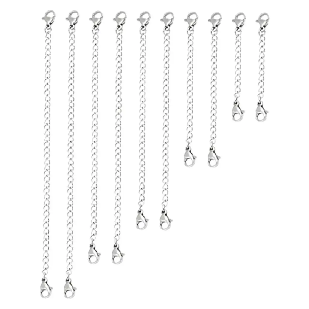 10PCS Chain Extender with Lobster Clasp for Necklace Bracelet Anklet for Jewelry Making Accessories, 5 Sizes