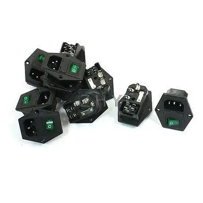 

10Pcs Green Light 4Pin DPST Rocker Switch Fuse Holder IEC320 C14 Power Socket
