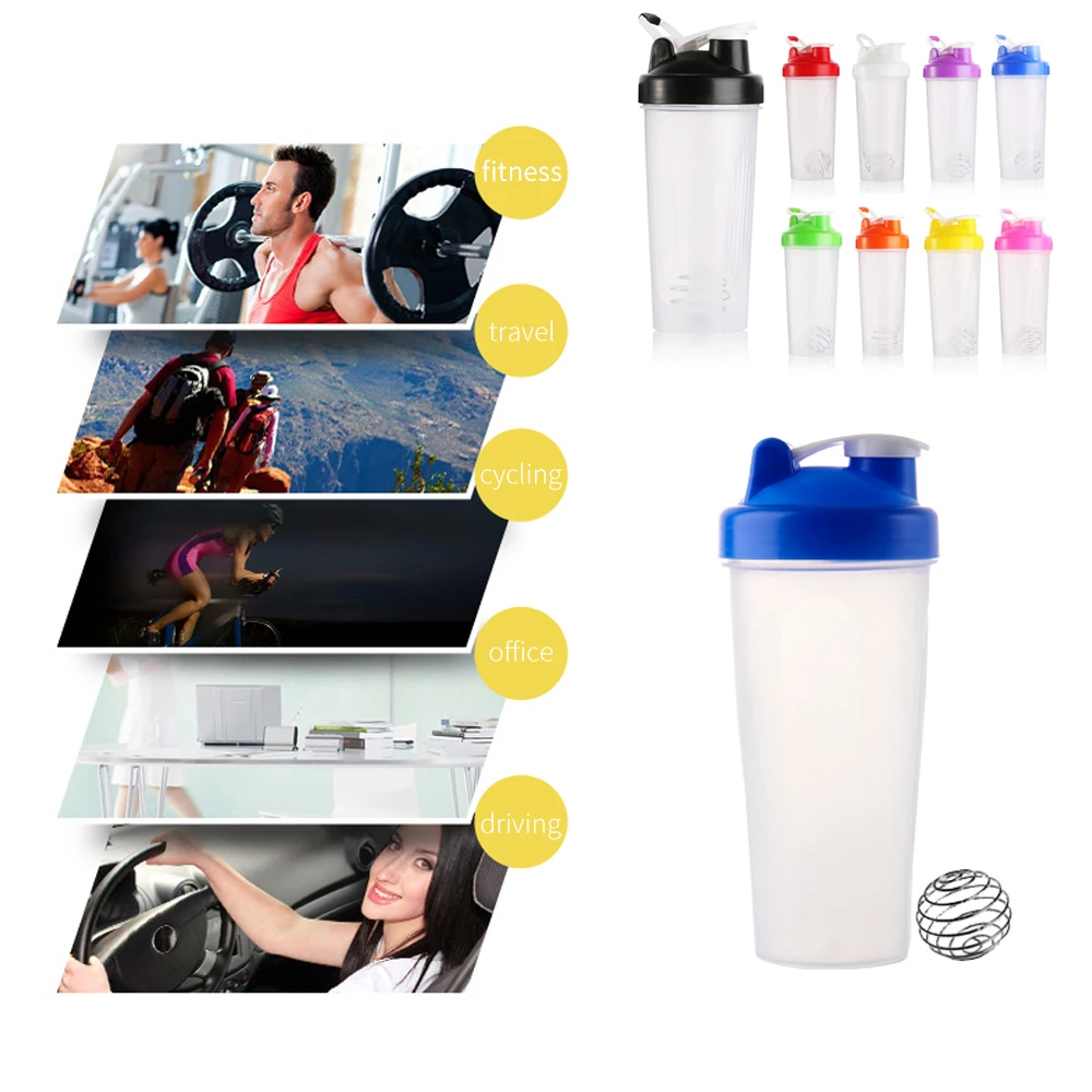 

600ml Protable Shaker Bottle Leak Proof Lid Whey Protein Powder Gym Sports Bottle With Stirring Ball Kitchen Accessories