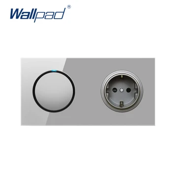 

Wallpad 1 Gang 2 Way With EU German Wall Power Socket Outlet Crystal Glass Panel 16A Grounded With Child Protective Lock