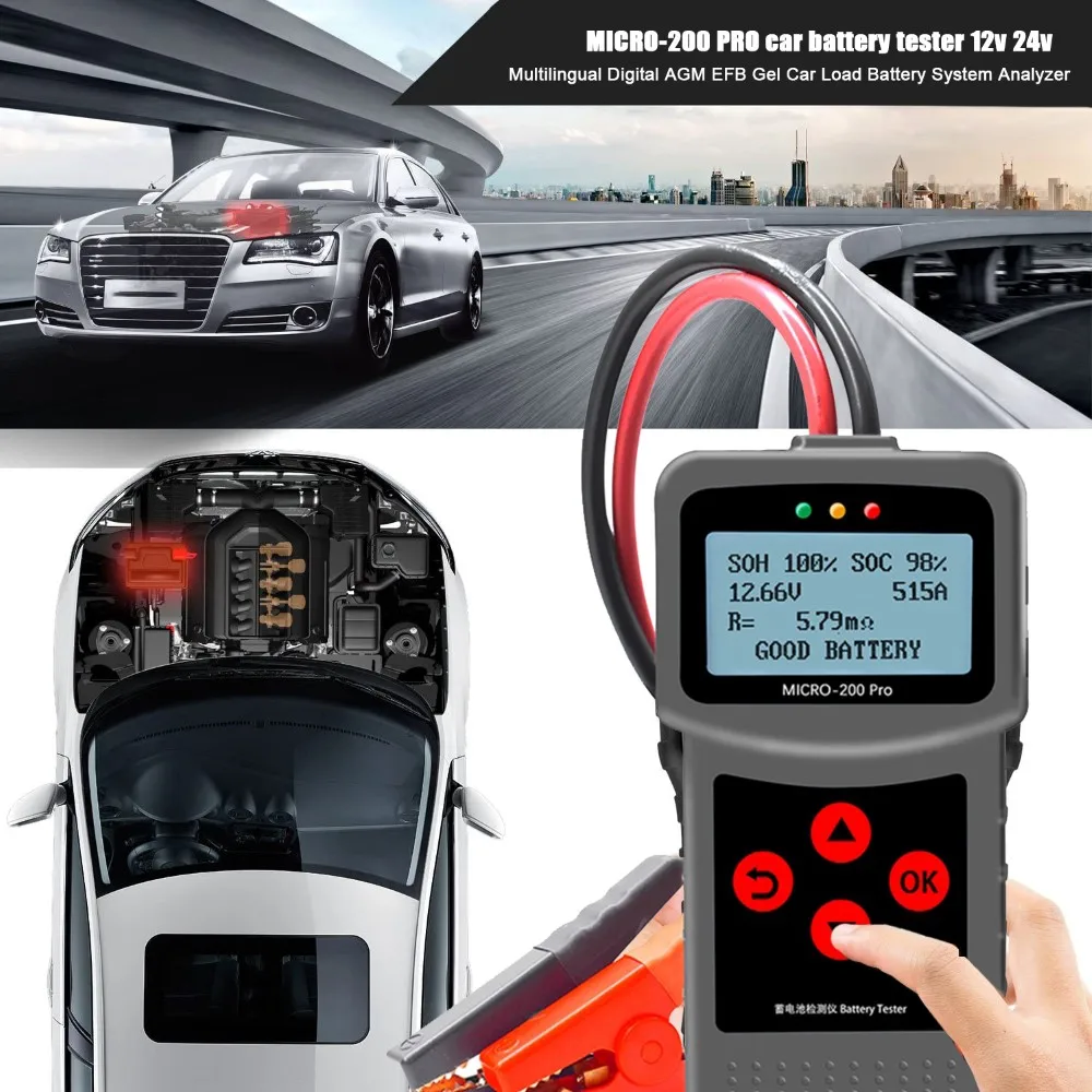 Автомобильный Батарея Тестер 12V 24V мульти-Язык цифровой свинцово-кислотный гель