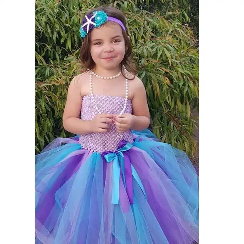 

Starfish Purple Mermaid Tutu Dress Girls Princess Flowers Dress Kids Birthday Party Dress Halloween Costume