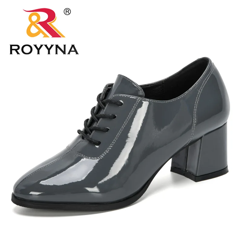 

ROYYNA 2020 New Designers Women Pumps Microfiber High Heel Shoes Ladies Round Toe Lace-Up Casual Shoes Feminimo Working Footwear