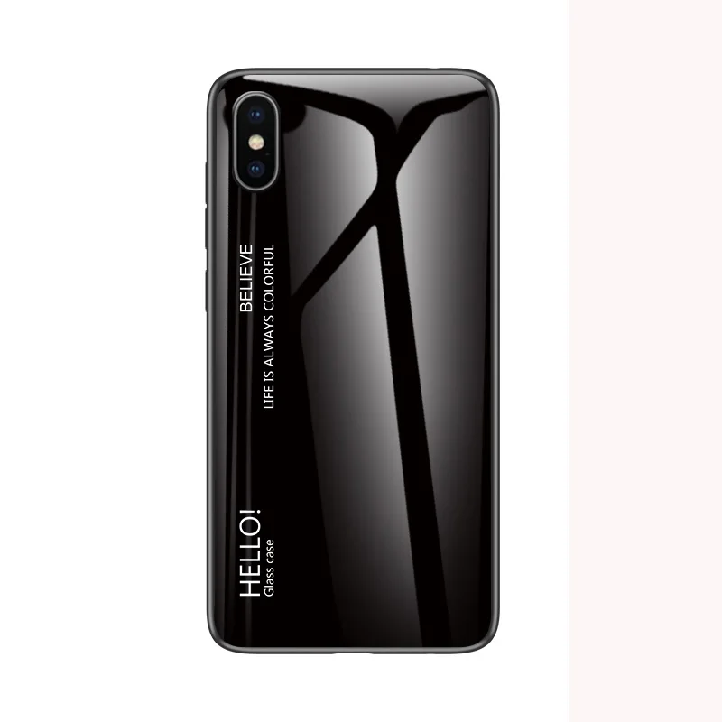Для iphone XS Max, задняя крышка для телефона, модный, градиентный, сменный, стеклянный, задняя крышка для телефона, чехол для Apple iphone X XR, полная защита, бампер - Цвет: Черный