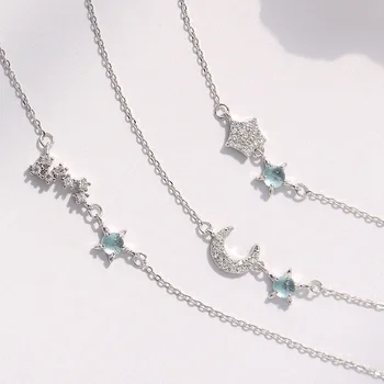 

Lolita Bracelet Woman Temperament Light Luxurious Niche Hand Decorate S925 Pure Silver Blue Stars Moon Bracelet