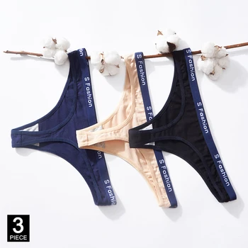 

Sexy Sports G-String Woman Cotton Thongs Panties Female Underwear Ladies T-back Underpants Set 3 Pcs/lot Dropshipping