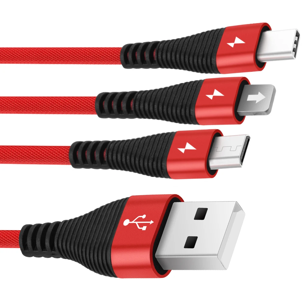 3 в 1 2A 1,2 M usb type C Micro USB кабель для iPhone 8X7 6 6S Plus для samsung USB быстрая зарядка кабели Нейлоновый Шнур Универсальный