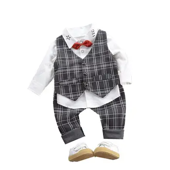 

New Spring Autumn Baby Boy Clothes Suit Children Plaid Vest Shirt Pants 3Pcs/sets Toddler Formal Clothing Infant Kids Tracksuits