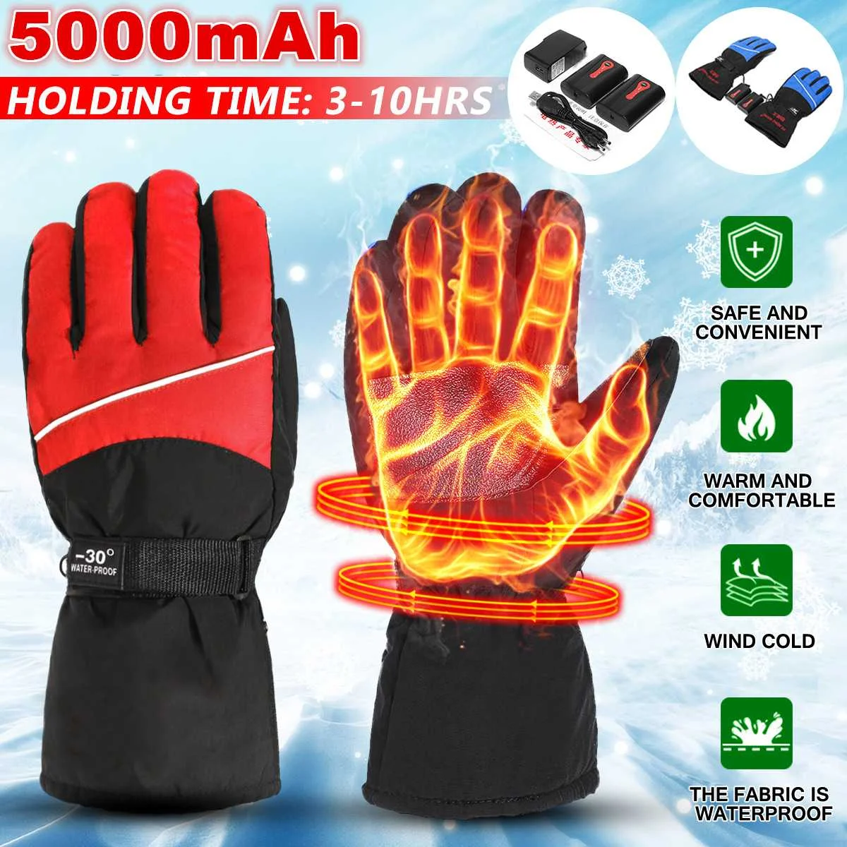 

USB Electric Thermal Heating Gloves Hand Winter Warmer Rechargeable Battery For Outdoor Motorcycle Riding Skiing Hiking Climbing