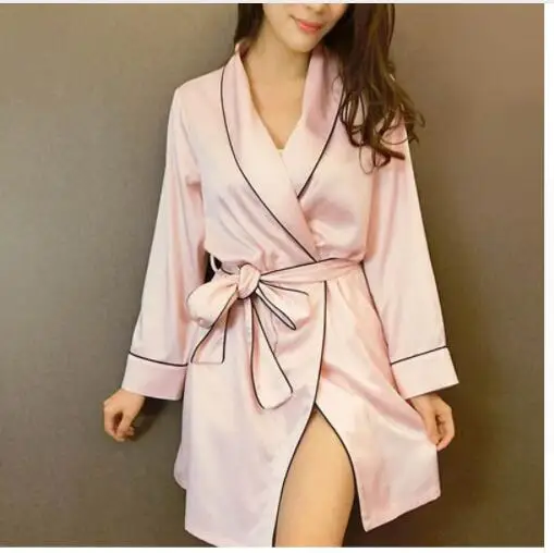 

Pink Satin Robe Sexy Peignoir Femme Soie Satin Robes Women Silk Robes For Women Pijamas Batas De Seda Peignoir Kimono Rob