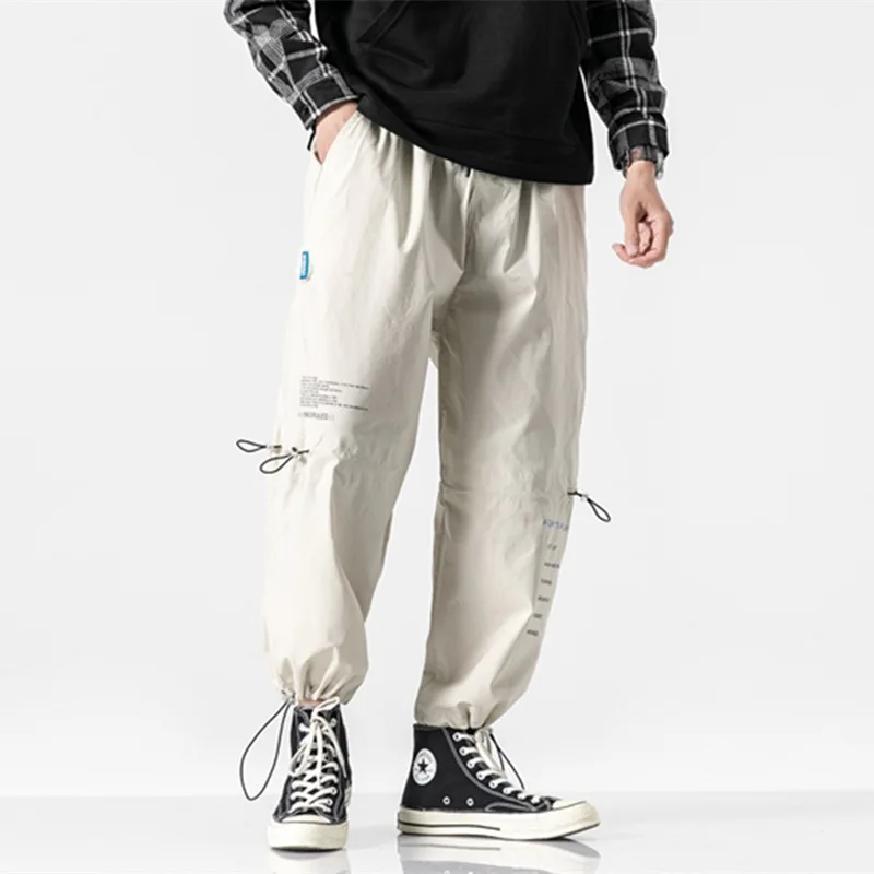 

Loose Mu Cool Spring Clothing New Style Trend Small Lettered Print Pants Mouth Drawstring Straight-leg Pants Men's Loose-Fit Ver