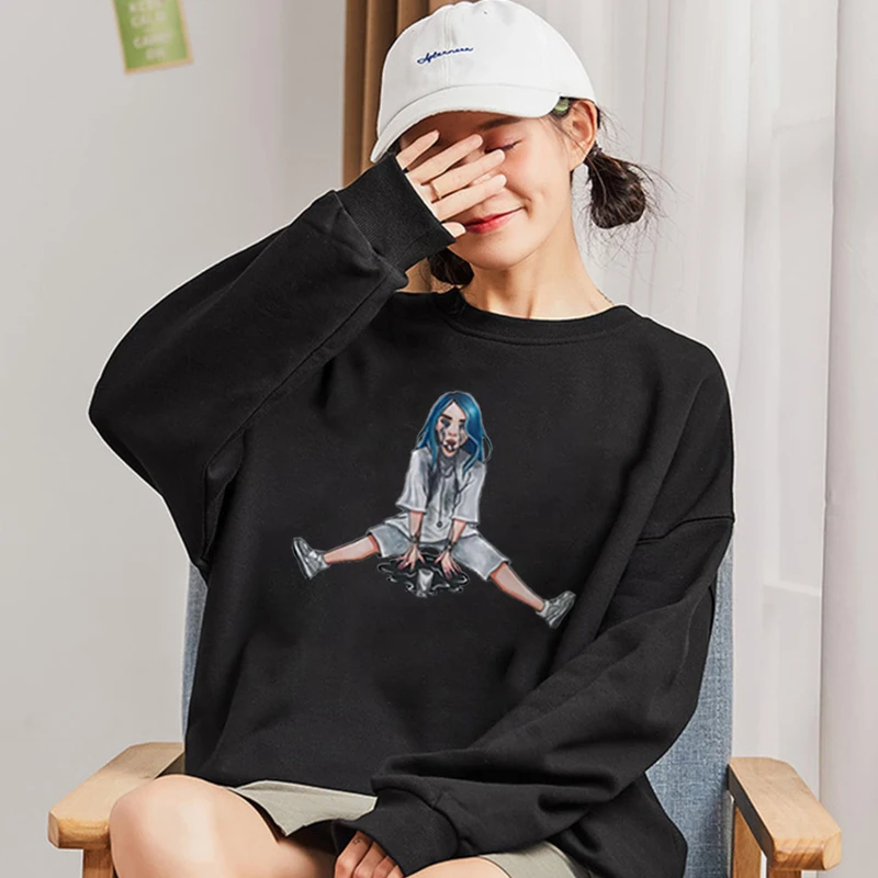 Billie Eilish, осеннее платье с капюшоном большого размера, толстовка, женские топы, свободная Длинная толстовка с капюшоном, зимний женский пуловер